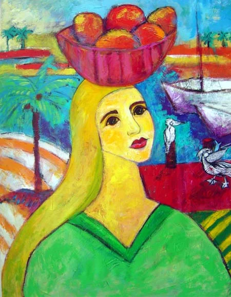 Island Woman, a colorful portrait in a tropical scene